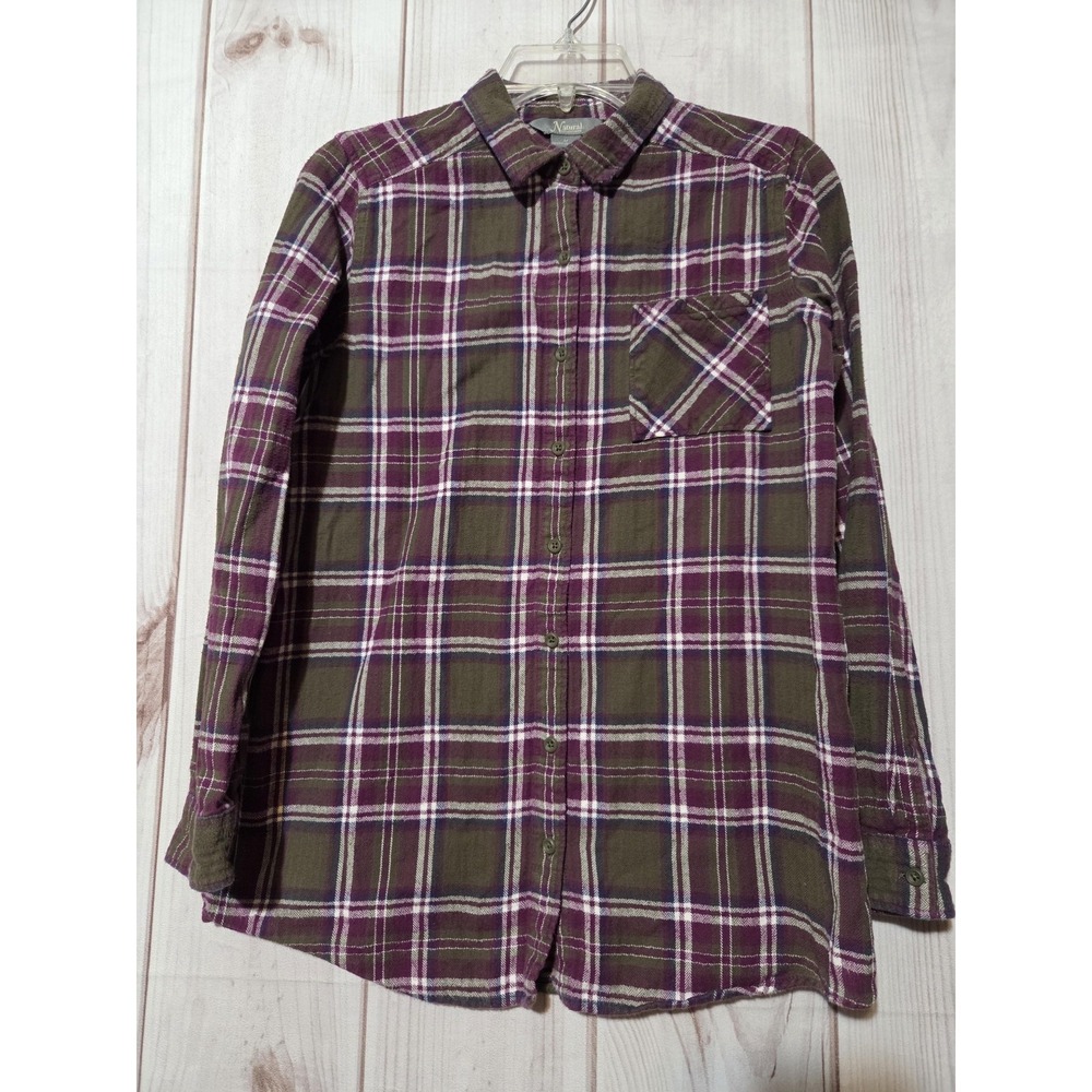 Natural Reflections Shirt Womens Medium Purple Plaid‎ Flannel Button Up